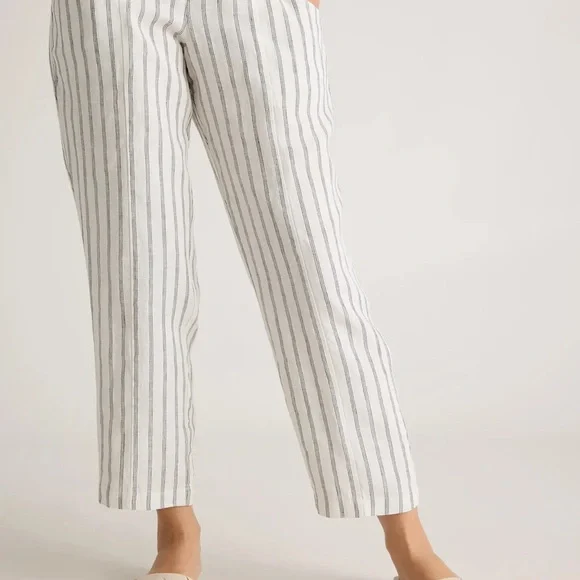 Quince 100% European Linen Tapered Ankle Pants Women’s XL Oatmeal/Black Stripe - Picture 5 of 12